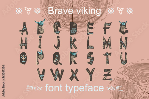 Modern color alphabet in paper cut style. Typography children viking theme slogan or poster. Scandinavian theme for great design, kids posters, t-shirt, font pattern Vector illustrations