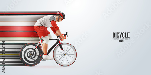 Realistic silhouette of a road bike racer, man is riding on sport bicycle isolated on white background. ?ycling sport transport. Vector illustration