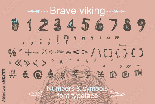 Modern color alphabet in paper cut style. Typography children viking theme slogan or poster. Scandinavian theme for great design, kids posters, t-shirt, font pattern Vector illustrations