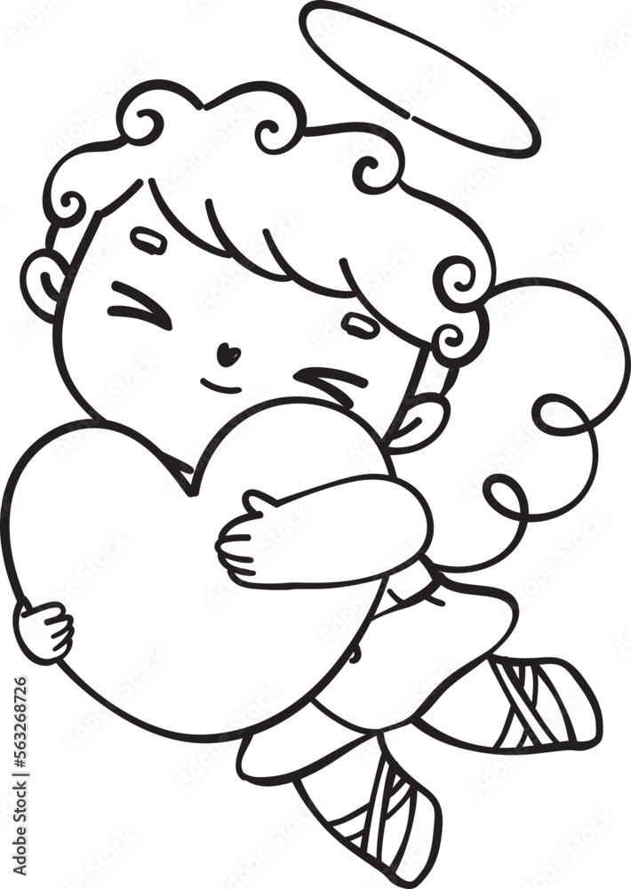 Cute and kawaii cupid boy outline doodle cartoon character drawing Cute and kawaii cupid boy outline doodle cartoon character drawing