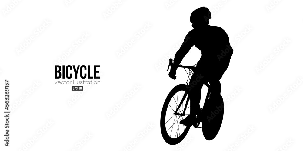 Obraz premium Abstract silhouette of a road bike racer, man is riding on sport bicycle isolated on white background. Cycling sport transport. Vector illustration