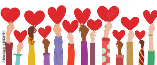 Voluntary hands hold heart in hand. Charity donation and contribution. Social work