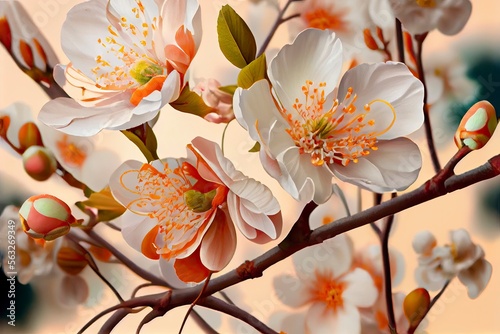 Floral apricot blossom tree branches, Generative AI