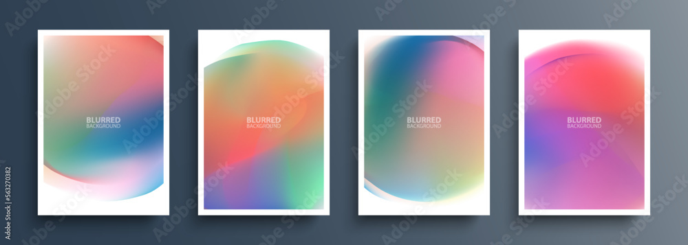 Set of blurred backgrounds with soft color gradients. Abstract graphic templates collection for brochures, posters, covers and flyers. Vector illustration.