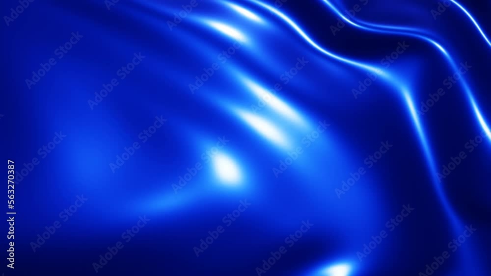 Blue 3d abstract graphics background animation,  silk moving waves on wind shiny and glossy metallic seamless 4K loop video animation, blue texture design.