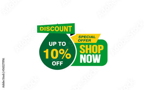 10 Percent SHOP NOW offer, clearance, promotion banner layout with sticker style. 