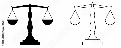 outline silhouette justice scale icon set isolated on white background