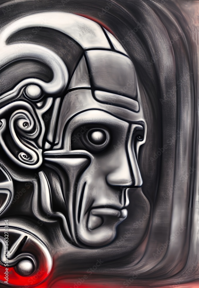 Abstract humanoid face. Charcoal drawing. Generative AI. Abstract humanoid face. Charcoal drawing. Generative AI.