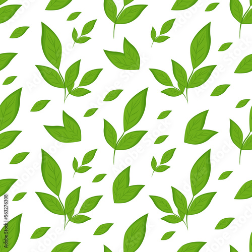 Green leaves. Seamless background, texture. Vector