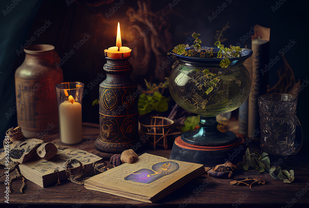 the concept of witchcraft and magic, an altar for communication with spirits the concept of witchcraft and magic, an altar for communication with spirits