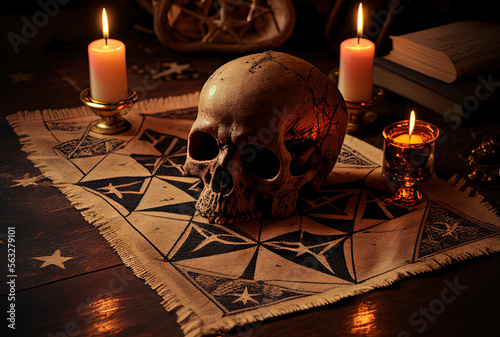mystical abstract plot on the theme of astrology and witchcraft with magic, an altar for communicating with spirits