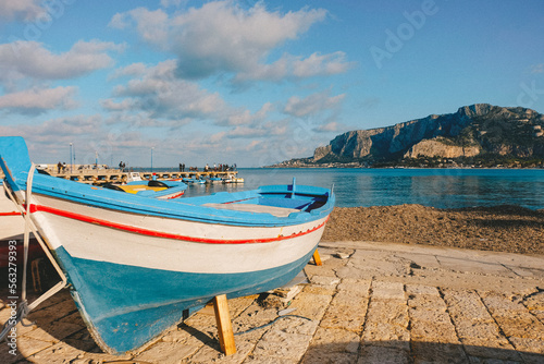 Fototapeta Naklejka Na Ścianę i Meble -  Wooden fishing boats on the old port in Palermo, Sicily