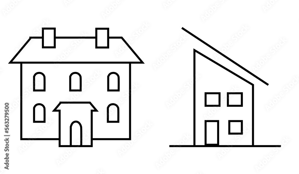 House icon set. Outline house vector icons for web design isolated on white background. Suitable for use as a housing logo design element, home button, or property design House icon set. Outline house vector icons for web design isolated on white background. Suitable for use as a housing logo design element, home button, or property design
