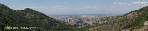 Asenovgrad is a town in central southern Bulgaria. Panorama  view of the city from the Rhodope Mountains.