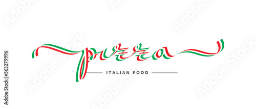 Pizza Italian food new modern handwritten ribbon shaped calligraphy typography lettering logo. Italy ribbon concept isolated on white background
