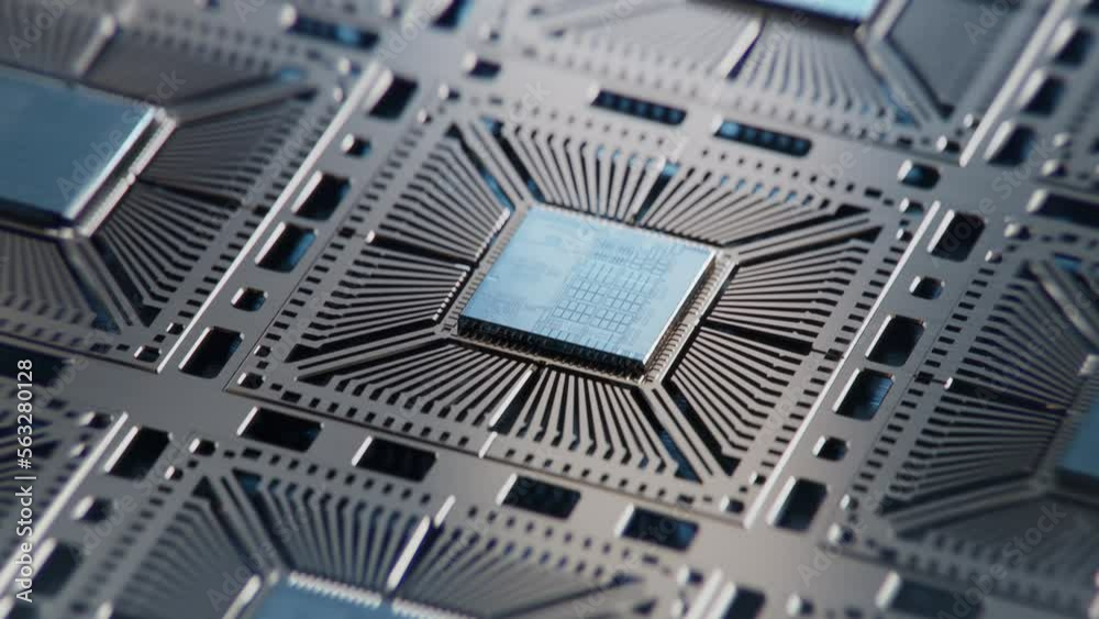 Semiconductor Packaging Process. Closeup of Silicon Dies Attached to