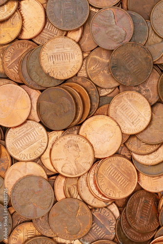 Lots of pennies money background photo