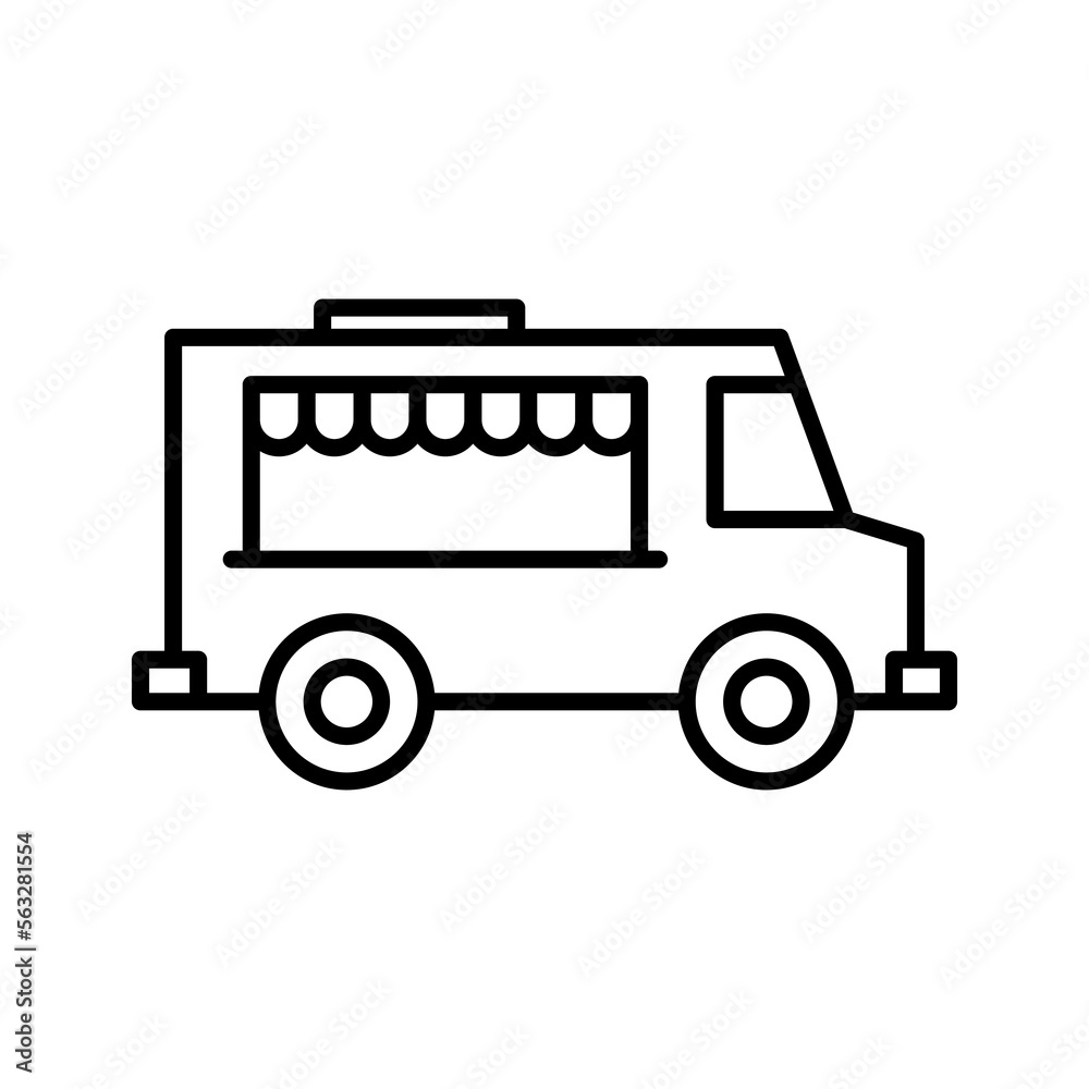 Street food truck icon. Trade van. Mobile cafe car.