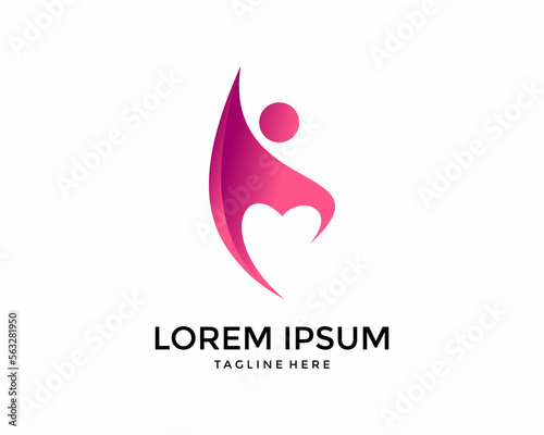 heart logo symbol with people and, love and human protection, parenting, healthy living vector icon illustration