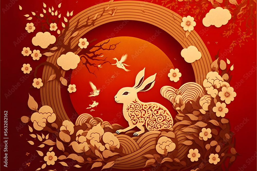 lunar New Year background, year of rabbit water made with Generative AI lunar New Year background, year of rabbit water made with Generative AI