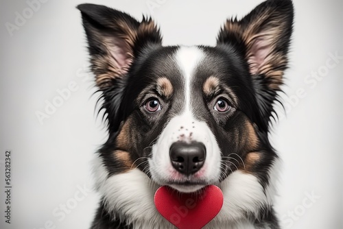 portrait of cute puppy with red heart Valentines Day concept. Generative AI © Create image