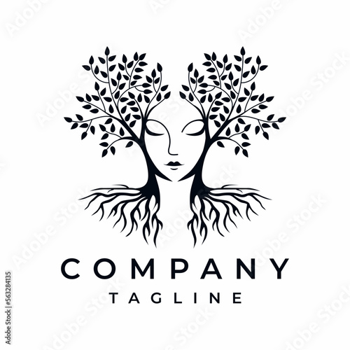 Beauty Tree Woman Face Logo Design