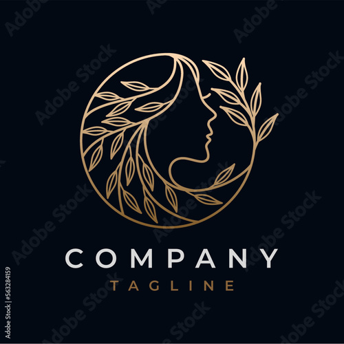 Circle Line Art Natural Beauty woman face logo design