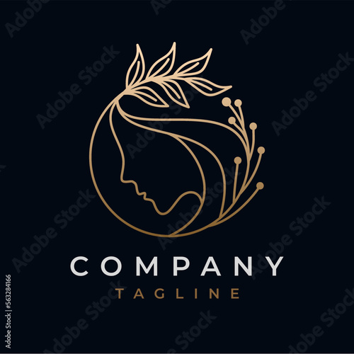 Line Art Natural Beauty woman face logo design