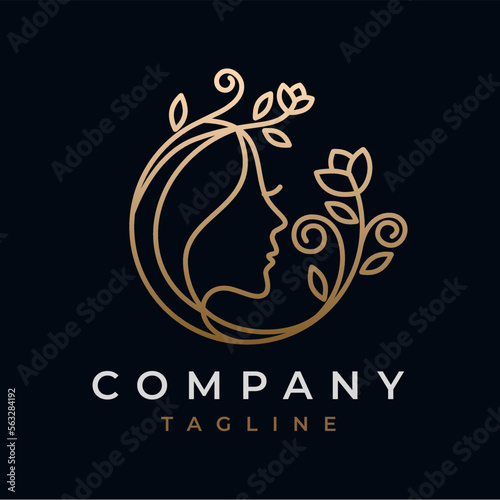 Line Art Natural Beauty Flowers woman face logo design
