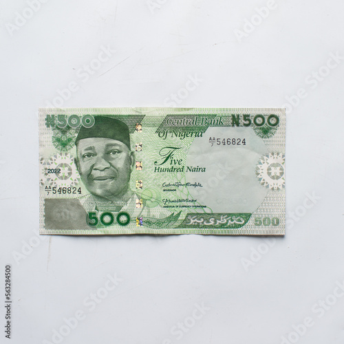 The new Nigerian 500 Naira note on a white surface, Nigeria's new currency photo