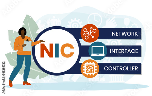 NIC - Network Interface Controller acronym. business concept background. vector illustration concept with keywords and icons. lettering illustration with icons for web banner, flyer, landing page