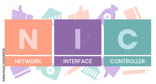NIC - Network Interface Controller acronym. business concept background. vector illustration concept with keywords and icons. lettering illustration with icons for web banner, flyer, landing page