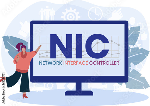 NIC - Network Interface Controller acronym. business concept background. vector illustration concept with keywords and icons. lettering illustration with icons for web banner, flyer, landing page