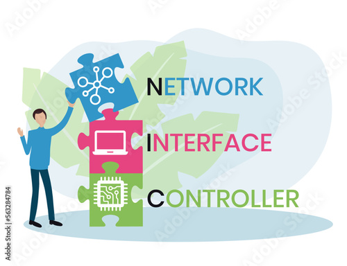 NIC - Network Interface Controller acronym. business concept background. vector illustration concept with keywords and icons. lettering illustration with icons for web banner, flyer, landing page