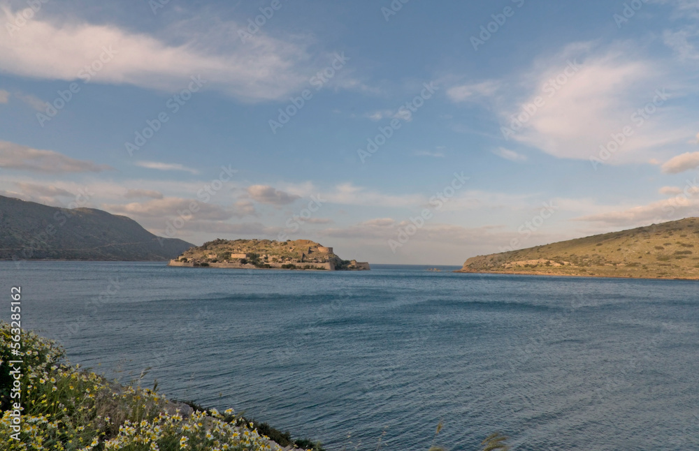 The island of Spinalonga is located in the Gulf of Elounda in north-eastern Crete