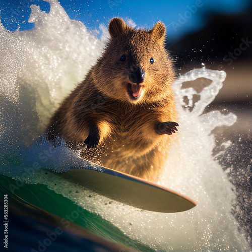 Quokka Surfing Lots of Surf in Background photo