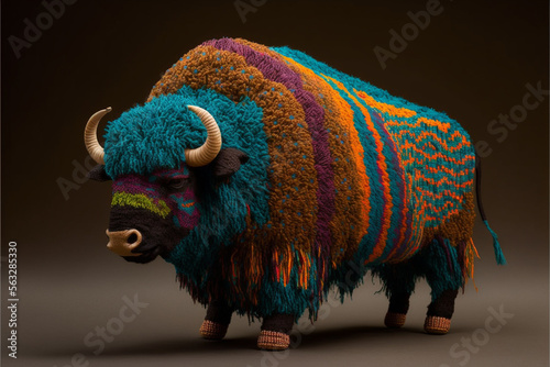 Knitted animals welcome everybody in the wonderful yarnworld of creativity, yarn, landscape, handmadelike colorful pieces, AI generative
