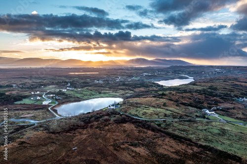 Aerial view sunset at Lough Fad in County Donegal - Ireland.