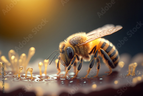 macro photography of a bee and honey - AI generative © Giordano Aita