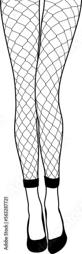 Women's legs in footless fishnet tights and black high heel line art. photo