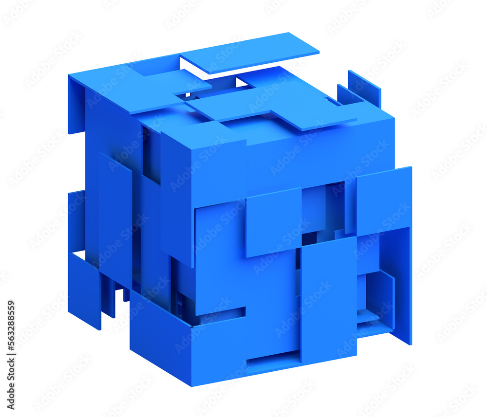 Abstract blue cube, 3d render Stock Illustration | Adobe Stock