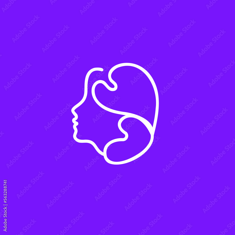 Women with two heart on the hair. for beauty salon and business. Line art style. Beauty logo design template