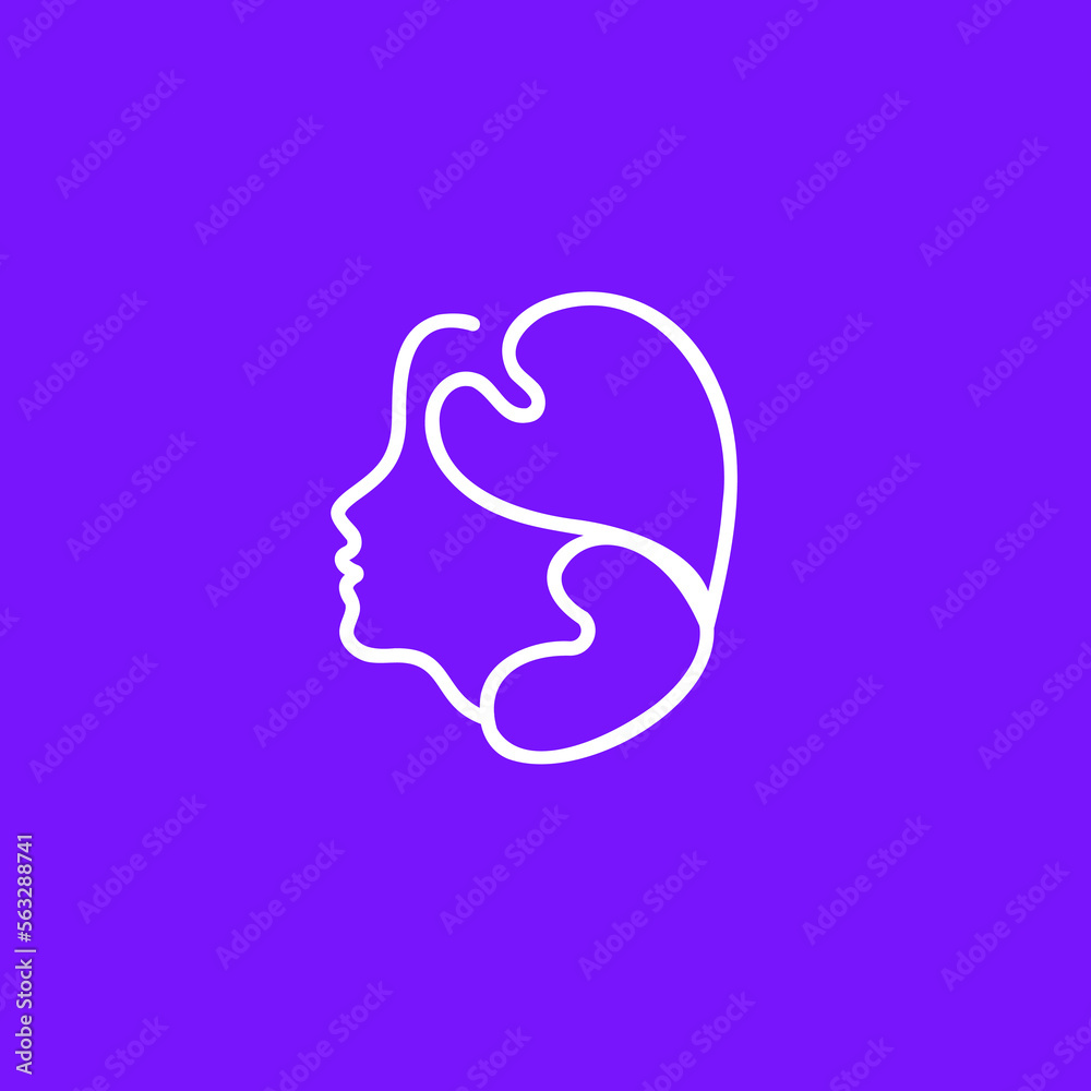 Women with two heart on the hair. for beauty salon and business. Line art style. Beauty logo design template Women with two heart on the hair. for beauty salon and business. Line art style. Beauty logo design template