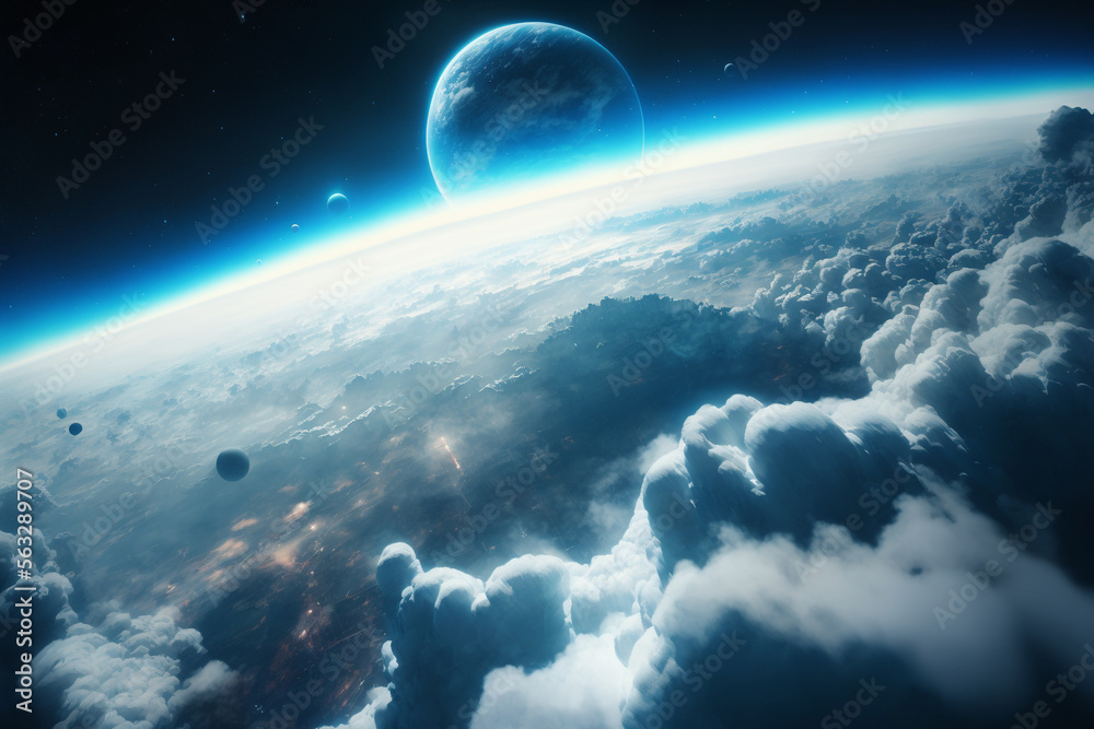 Obraz premium An image of a planet in the sky, Generative AI