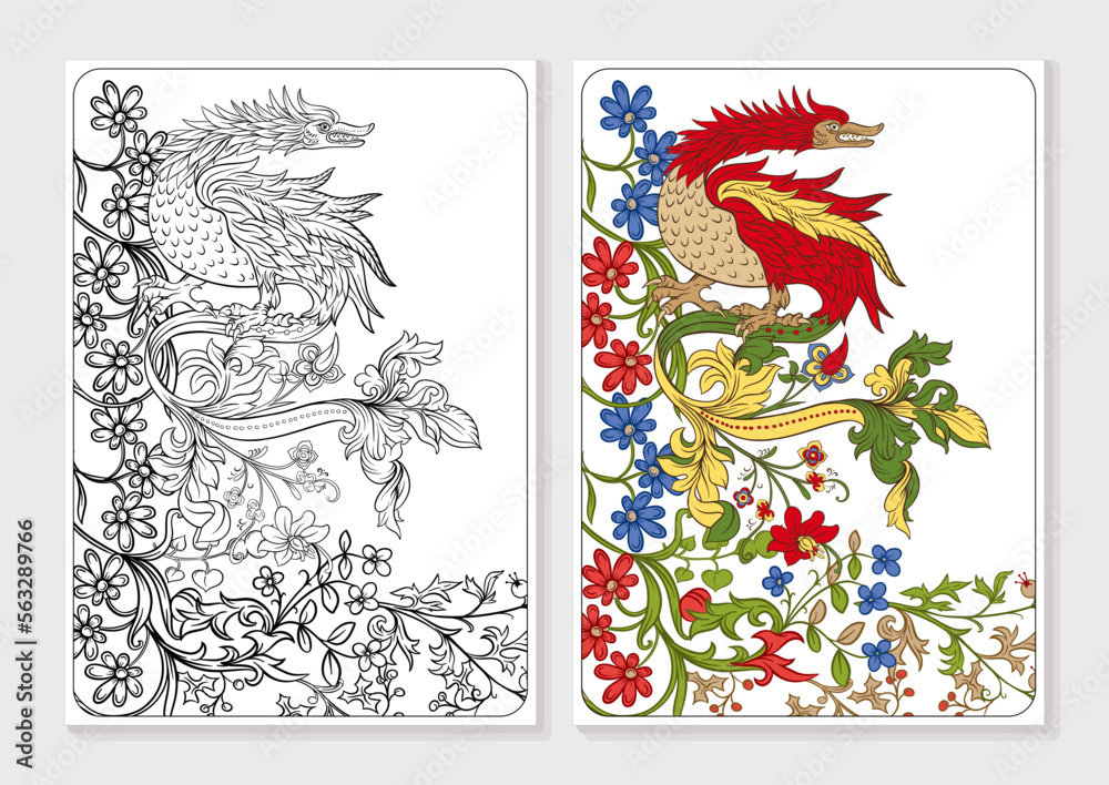 Floral and animal vintage Medieval illuminati manuscript inspiration ...