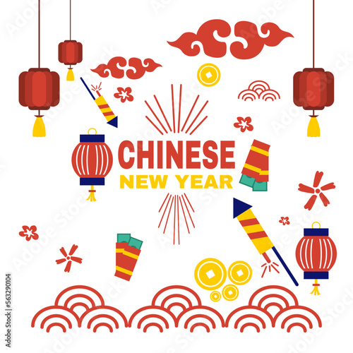 Chinese new year vector icon with various kinds of typical Chinese ornaments to commemorate the new year