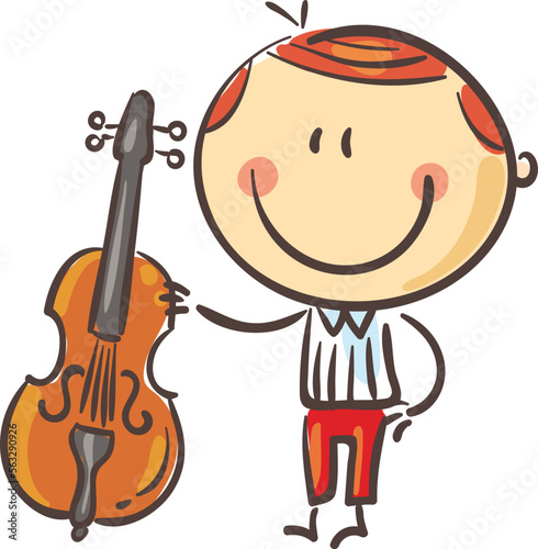 Cute boy with violin. Kid creative activities clipart, isolated on white, vector illustration.
