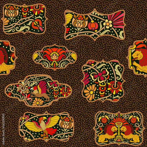 Classical luxury old fashioned royal decoration, historical ornament with lions, griffons and eagle Seamless pattern, background. Vector illustration.