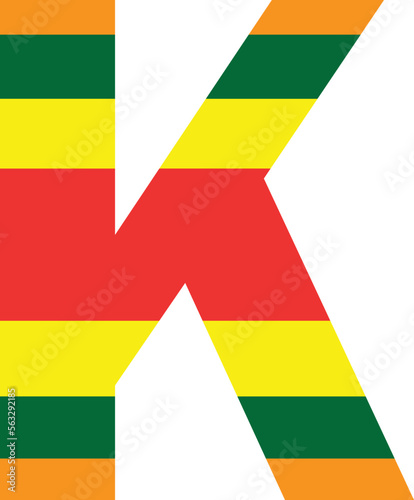 Letter K filled with different colors vector design. Transparent background. eps10. for printing and web uses.