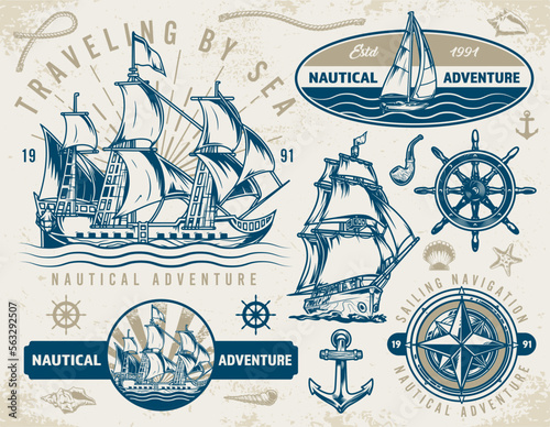 Sea adventure set labels colorful